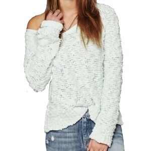 Free People Songbird Nubby Knit V-Neck Boucle Sweater